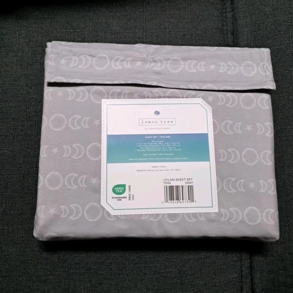 Gray Moon Twin Sheet 3 Pcs. Wrinkle Resistant Soft Quick Dry OEKO-TEK 100.